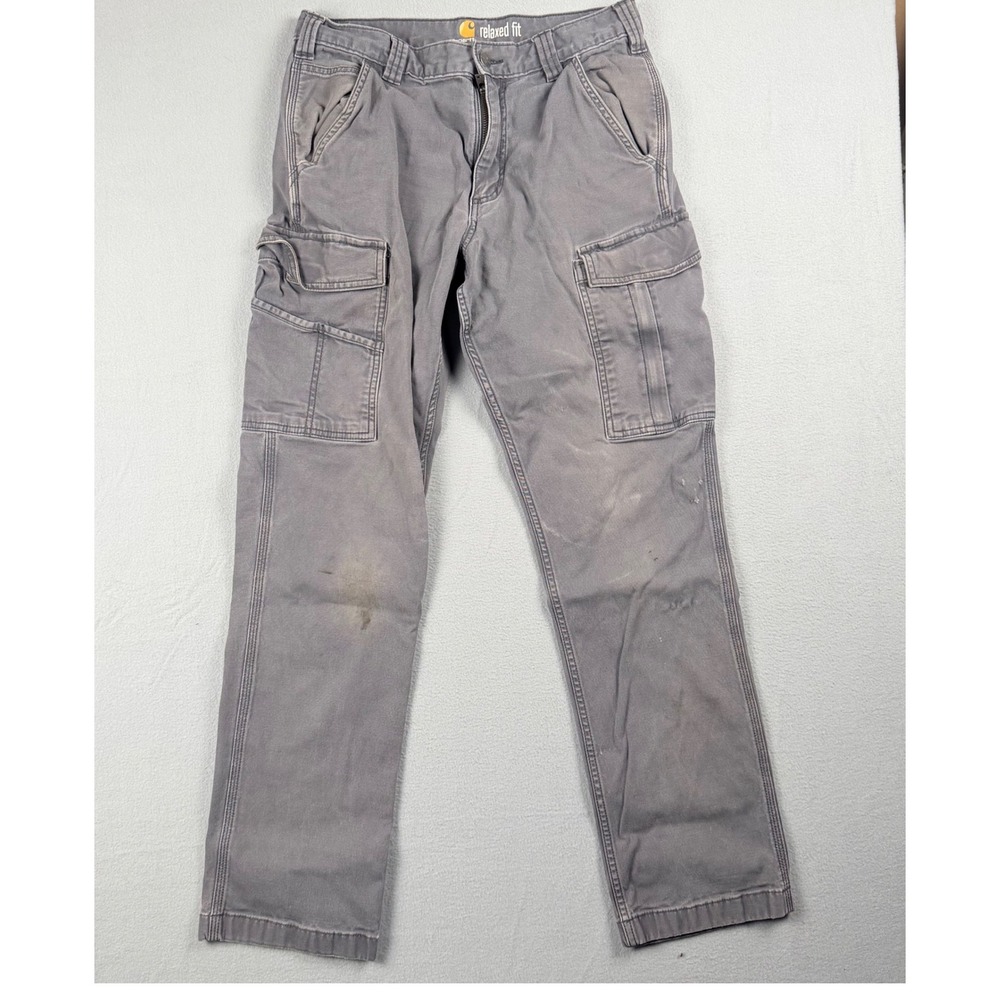 Carhartt Mens Relaxed Fit Cargo Pants Gray Canvas Work Trousers 31x32 103574